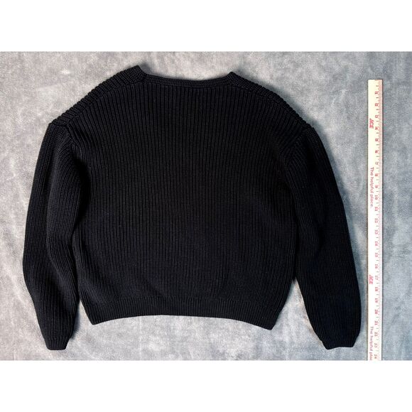 Quince V Neck Sweater 100 percent Organic Cotton Fisherman Black Size Small - Picture 2 of 8